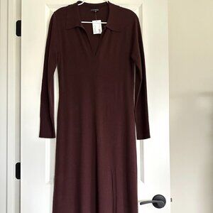 NWT INTERMIX Brown Collared Wool Blend Long Sleeve Knit Maxi Dress Size M